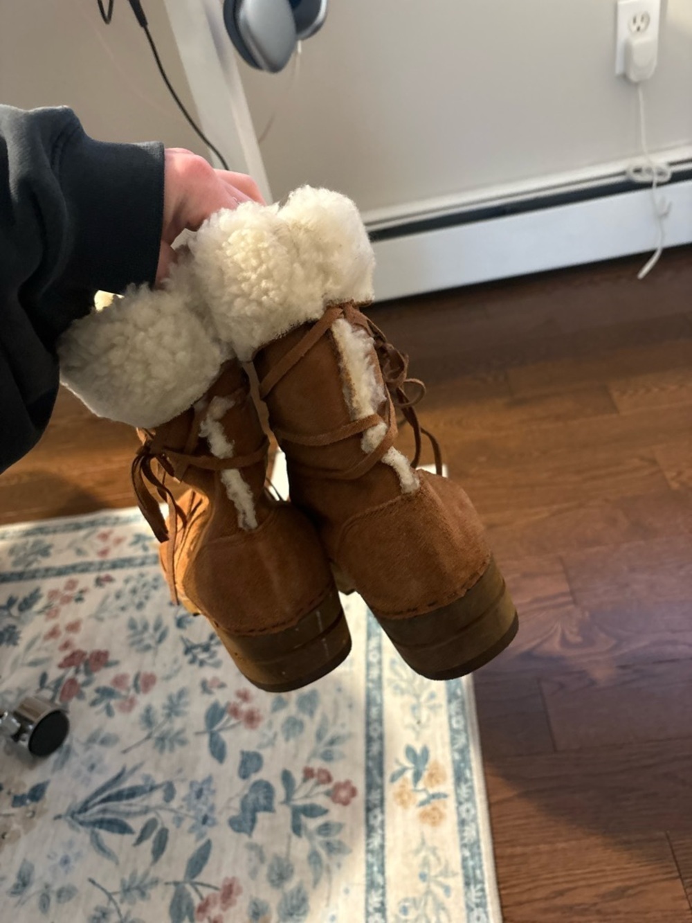 Cozy Suede Faux-Shearling Ankle Boots in Brown - Picture 6 of 9